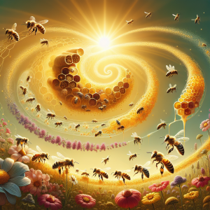 Generate a high-resolution, visually compelling image that creatively interprets the theme encapsulated by this post title: The Amazing Journey of Honeybees