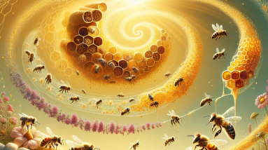 Generate a high-resolution, visually compelling image that creatively interprets the theme encapsulated by this post title: The Amazing Journey of Honeybees