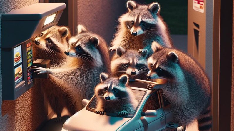 Raccoons Order Fast Food in Tiny Car #shorts