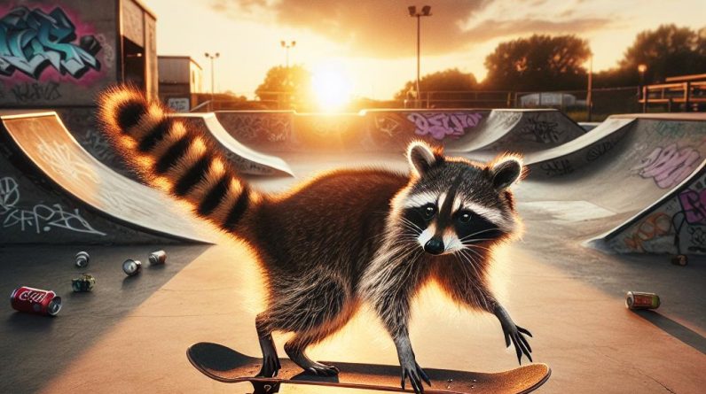 Raccoon Shreds Urban Skate Park at Sunset #shorts